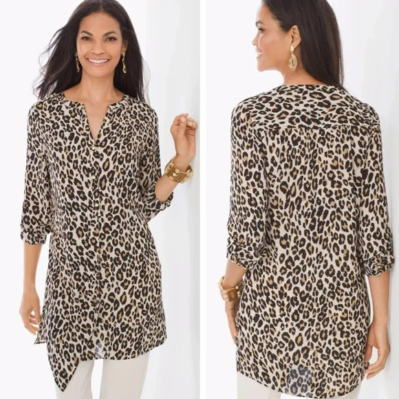 Chico’s Leopard Print Modern Utility Classy Tunic Dress - Picture 3 of 9